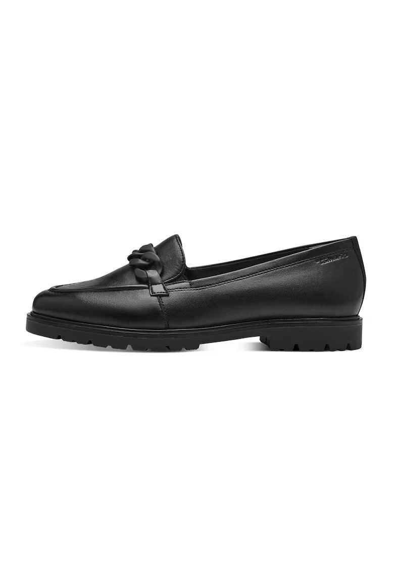 Tamaris Pantofi loafer de piele cu detalii lant - Negru