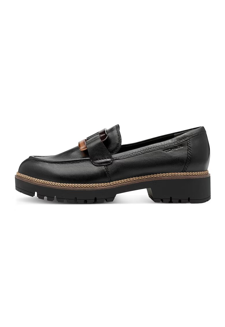 Tamaris Pantofi loafer de piele cu toc masiv - Negru/Bej deschis