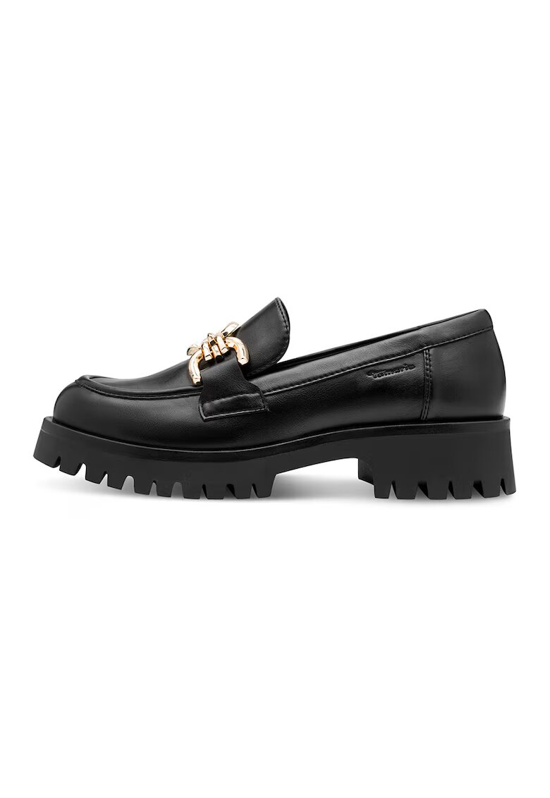 Tamaris Pantofi loafer din piele ecologica cu detaliu metalic - Auriu/Negru