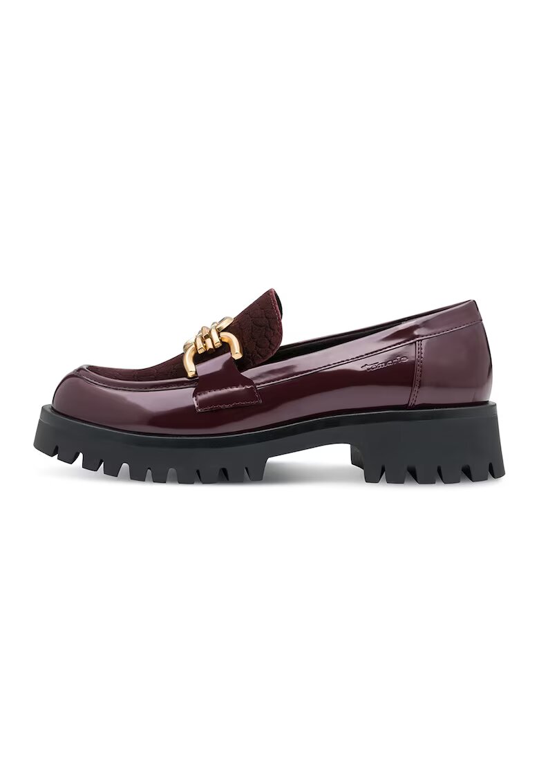 Tamaris Pantofi loafer din piele ecologica cu detaliu metalic - Maro inchis/Negru