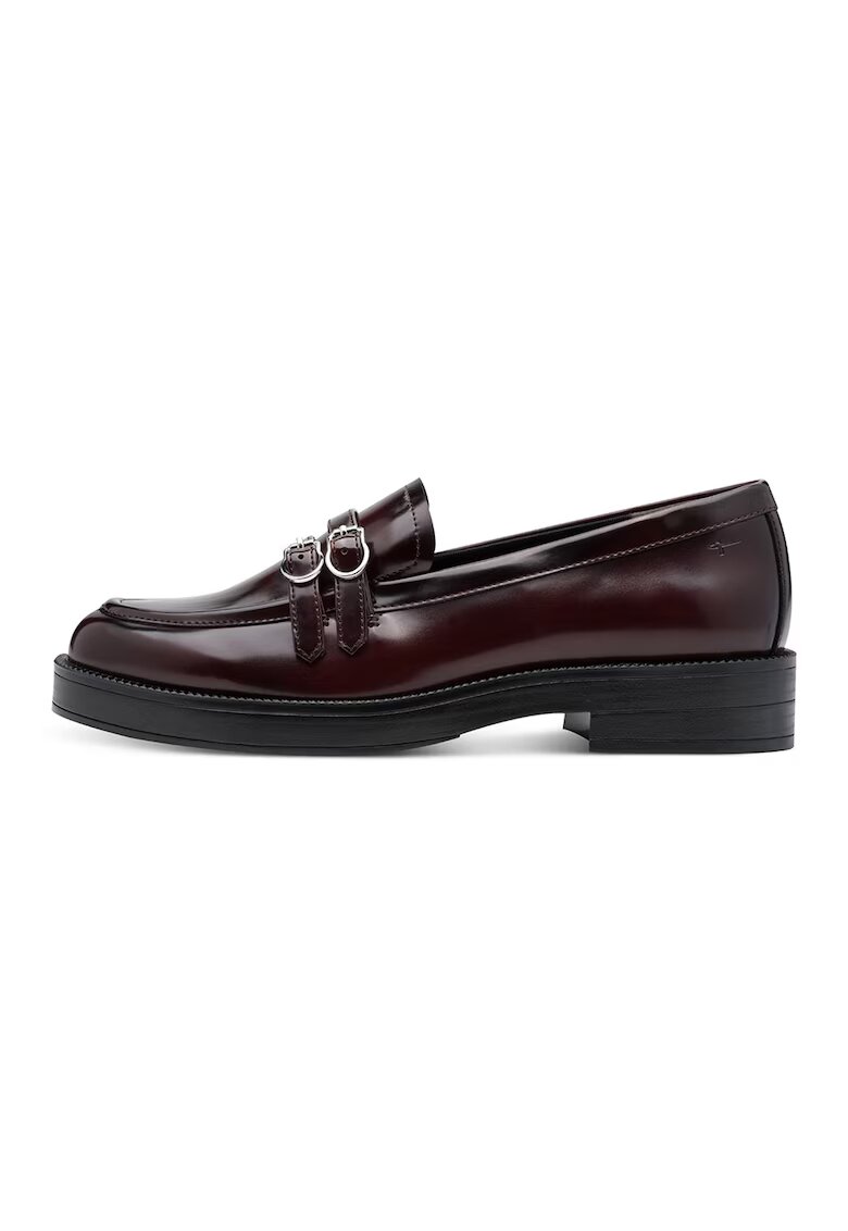 Tamaris Pantofi loafer din piele lacuita cu detalii metalice - Maro inchis/Negru