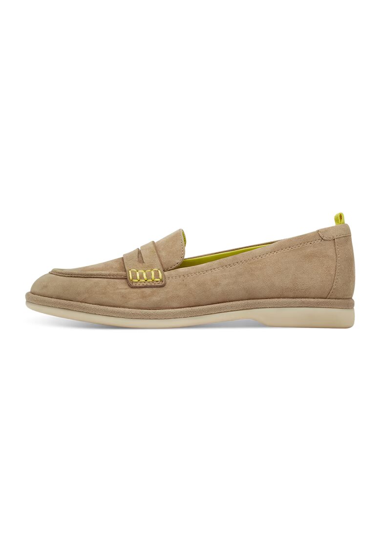 Tamaris Pantofi loafer uni de piele nabuc - Bej