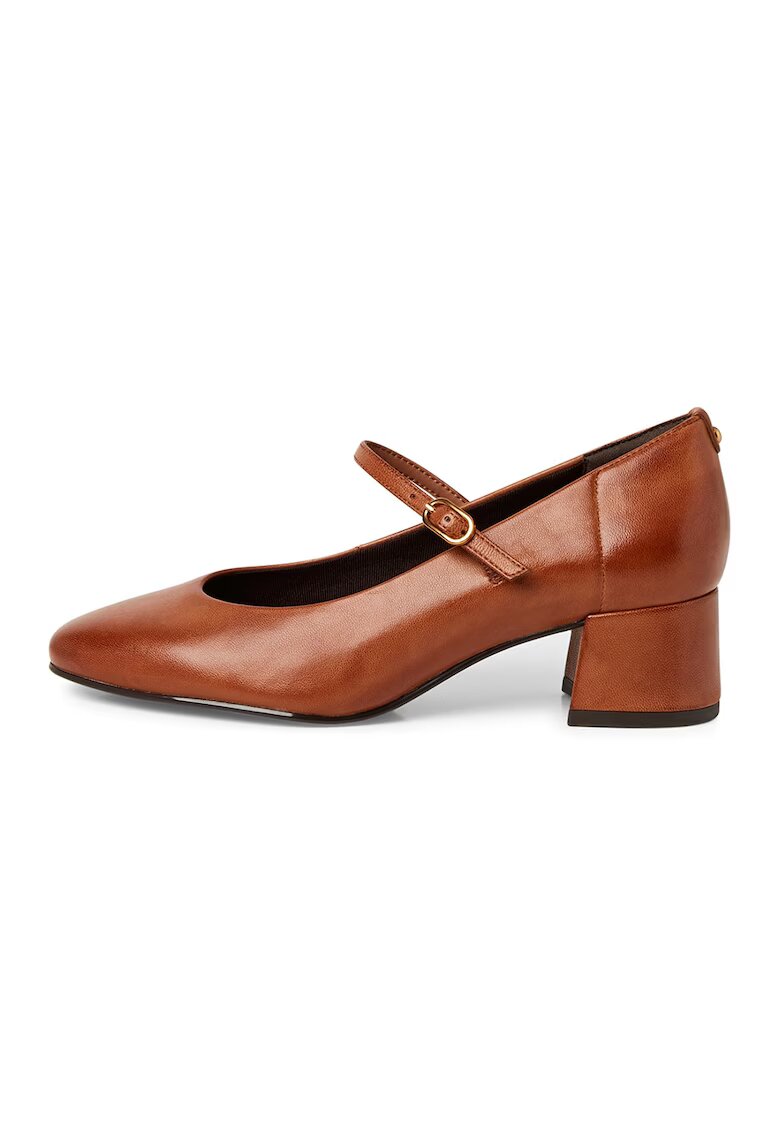 Tamaris Pantofi Mary Jane de piele cu toc masiv - Caramel