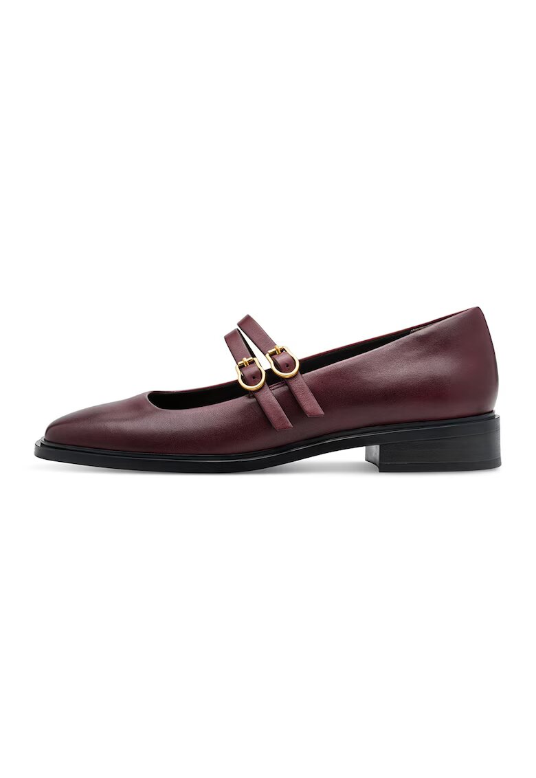 Tamaris Pantofi Mary Jane din piele cu varf patrat - Maro cognac