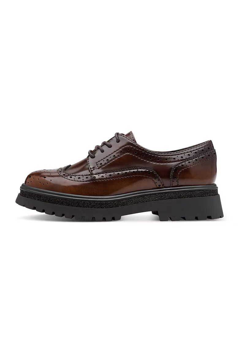 Tamaris Pantofi Oxford din piele ecologica - Maro inchis/Negru