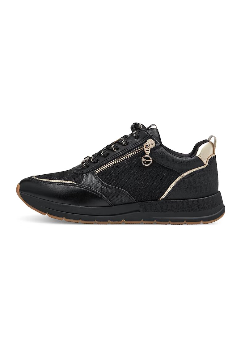 Tamaris Pantofi sport cu garnituri din piele ecologica si material textil - Auriu/Negru