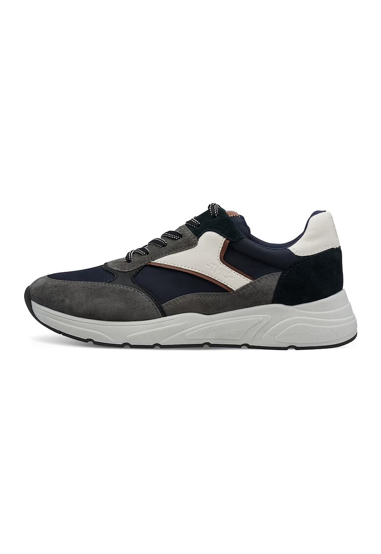 Tamaris Pantofi sport cu insertii din piele intoarsa - Alb murdar/Gri inchis/Bleumarin