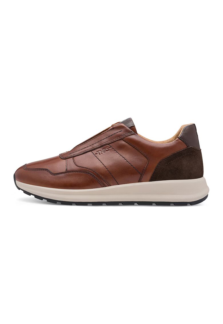 Tamaris Pantofi sport de piele cu garnituri de piele intoarsa - Maro cognac