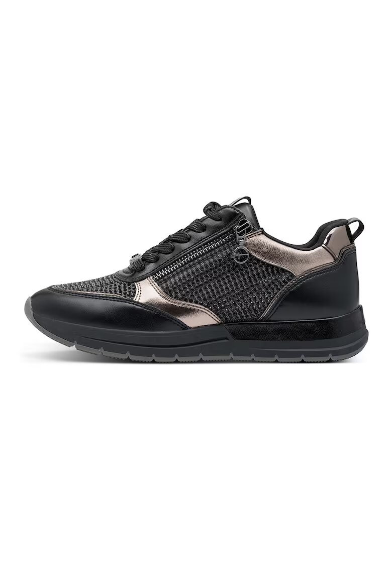 Tamaris Pantofi sport din material textil cu garnituri din piele ecologica - Auriu/Negru