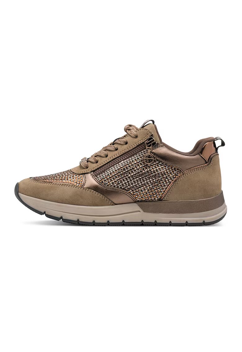 Tamaris Pantofi sport din material textil cu garnituri din piele ecologica - Maro taupe/Bronz