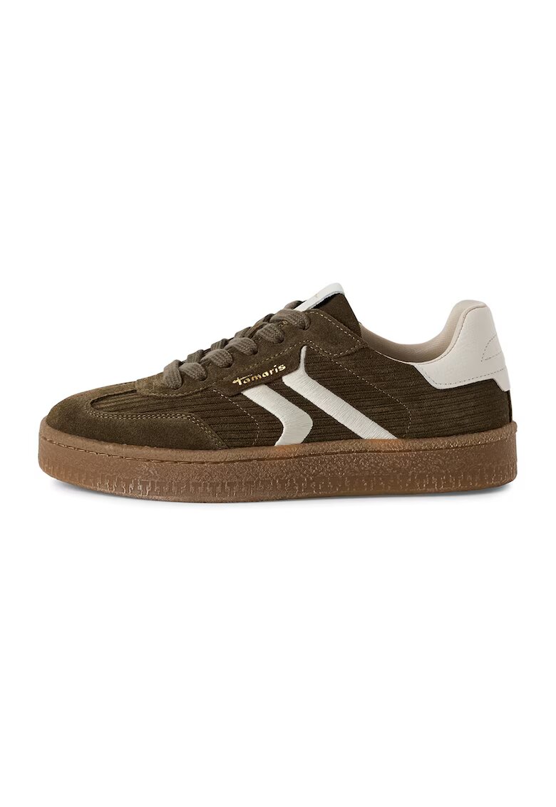 Tamaris Pantofi sport din piele intoarsa si aspect texturat - Verde masliniu/Caramel/Alb murdar