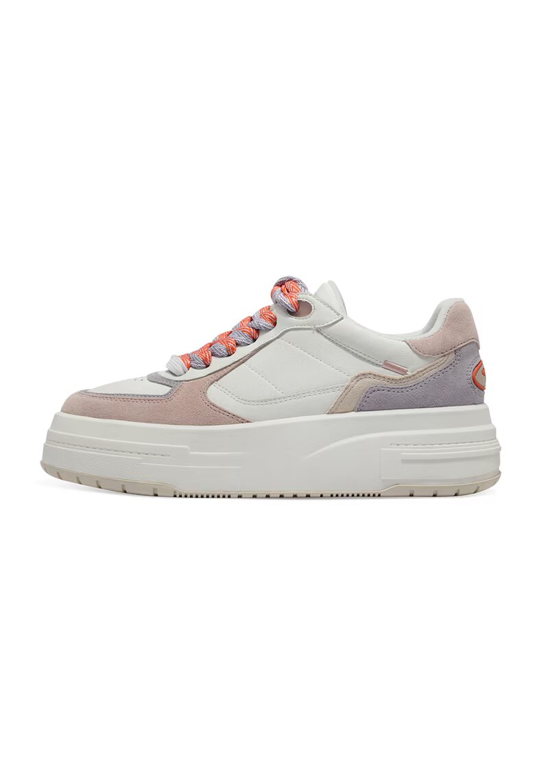 Tamaris Pantofi sport flatform cu garnituri de piele intoarsa - Alb/Roz pal