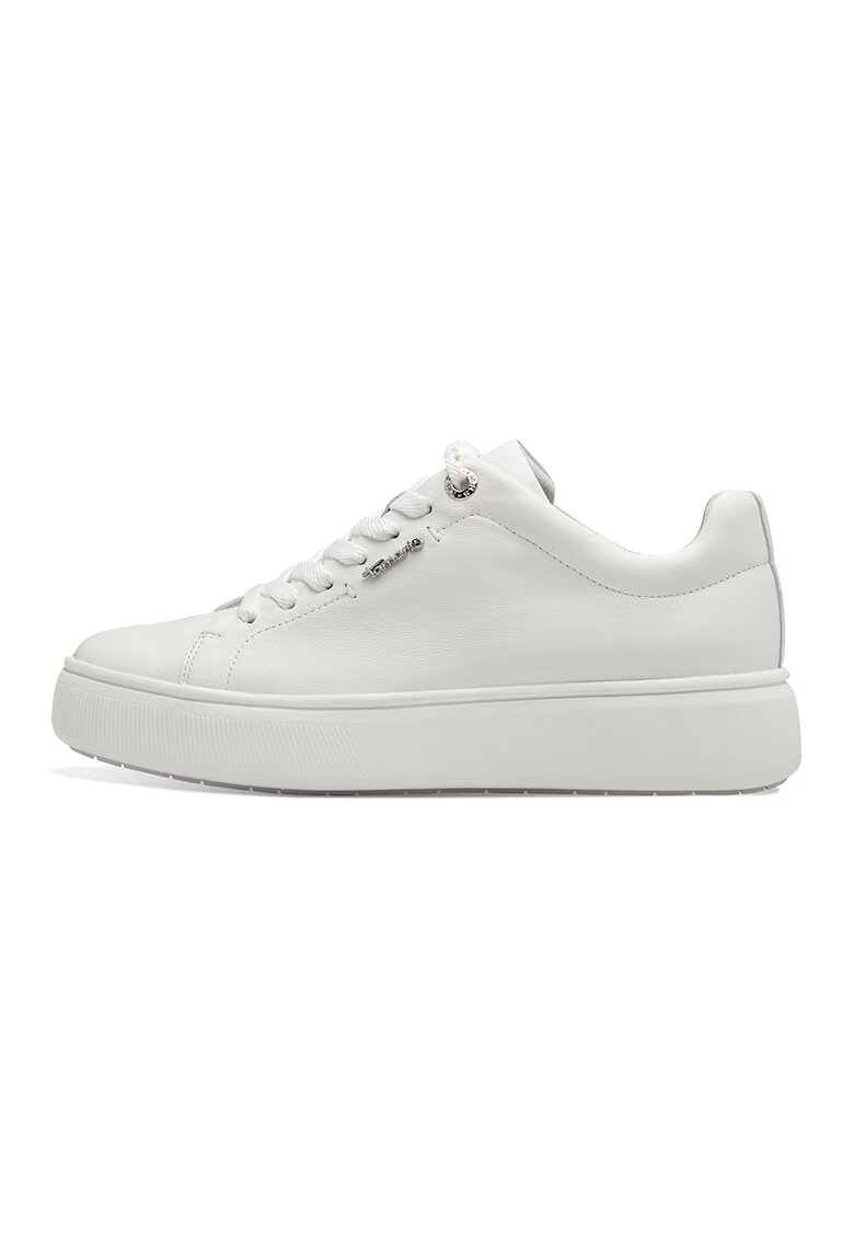 Tamaris Pantofi sport flatform de piele - Alb