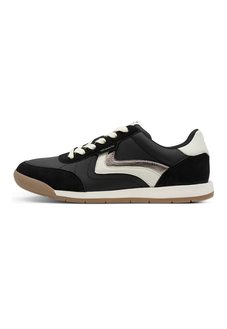 Tamaris Pantofi sport low cut cu garnituri din piele intoarsa - Negru/Negru stins/Alb murdar