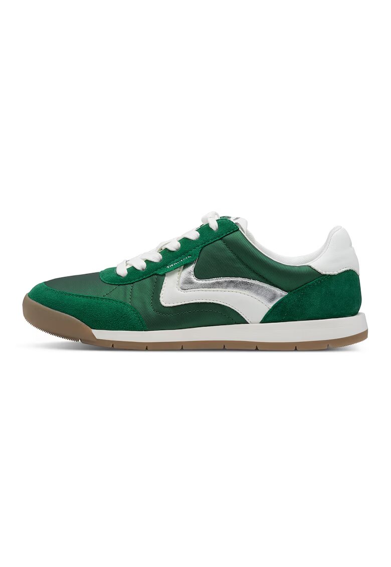 Tamaris Pantofi sport low cut cu garnituri din piele intoarsa - Verde/Caramel/Alb murdar