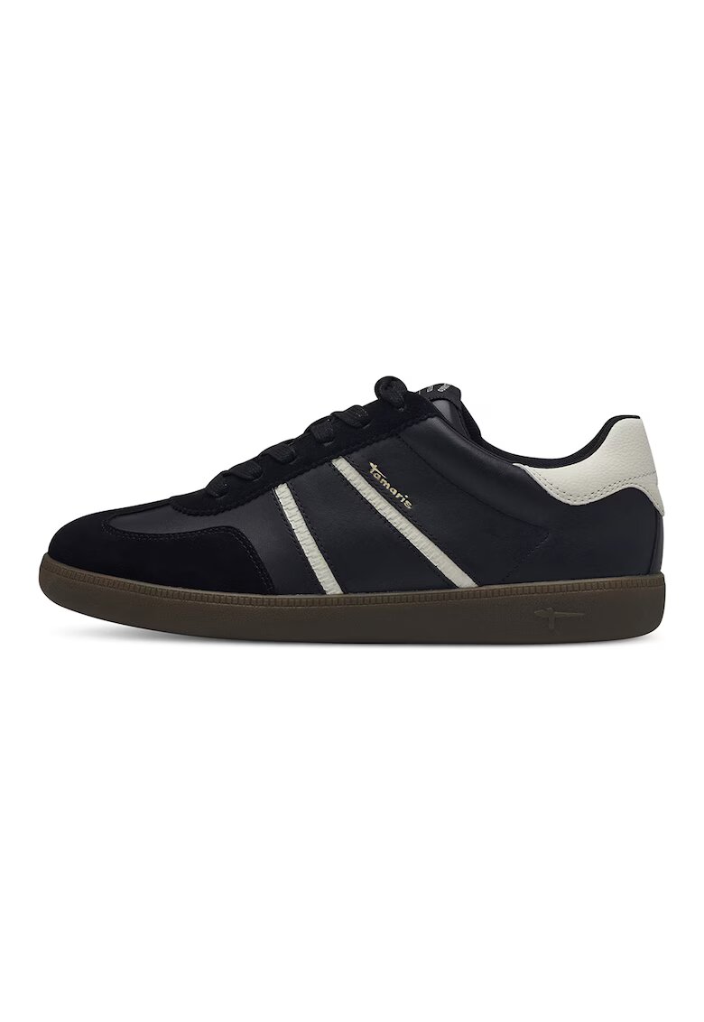 Tamaris Pantofi sport low-cut cu insertii de piele intoarsa - Negru/Alb murdar