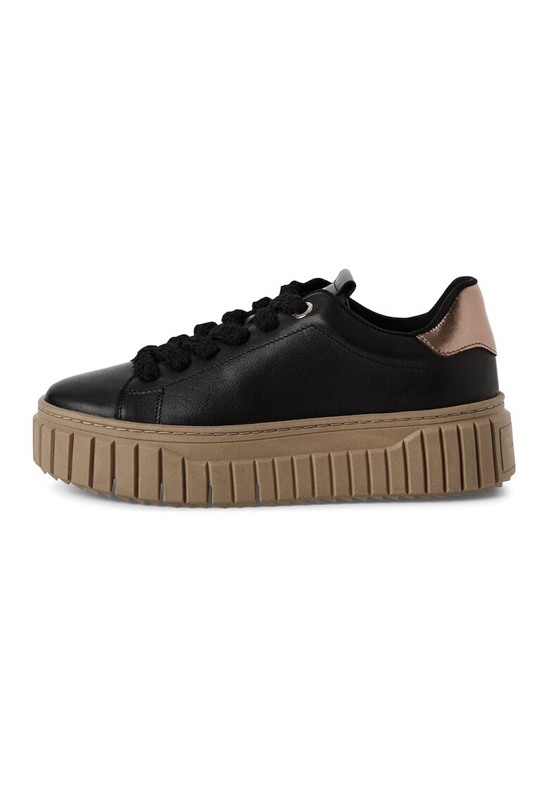 Tamaris Pantofi sport low cut din piele - Auriu/Negru/Caramel