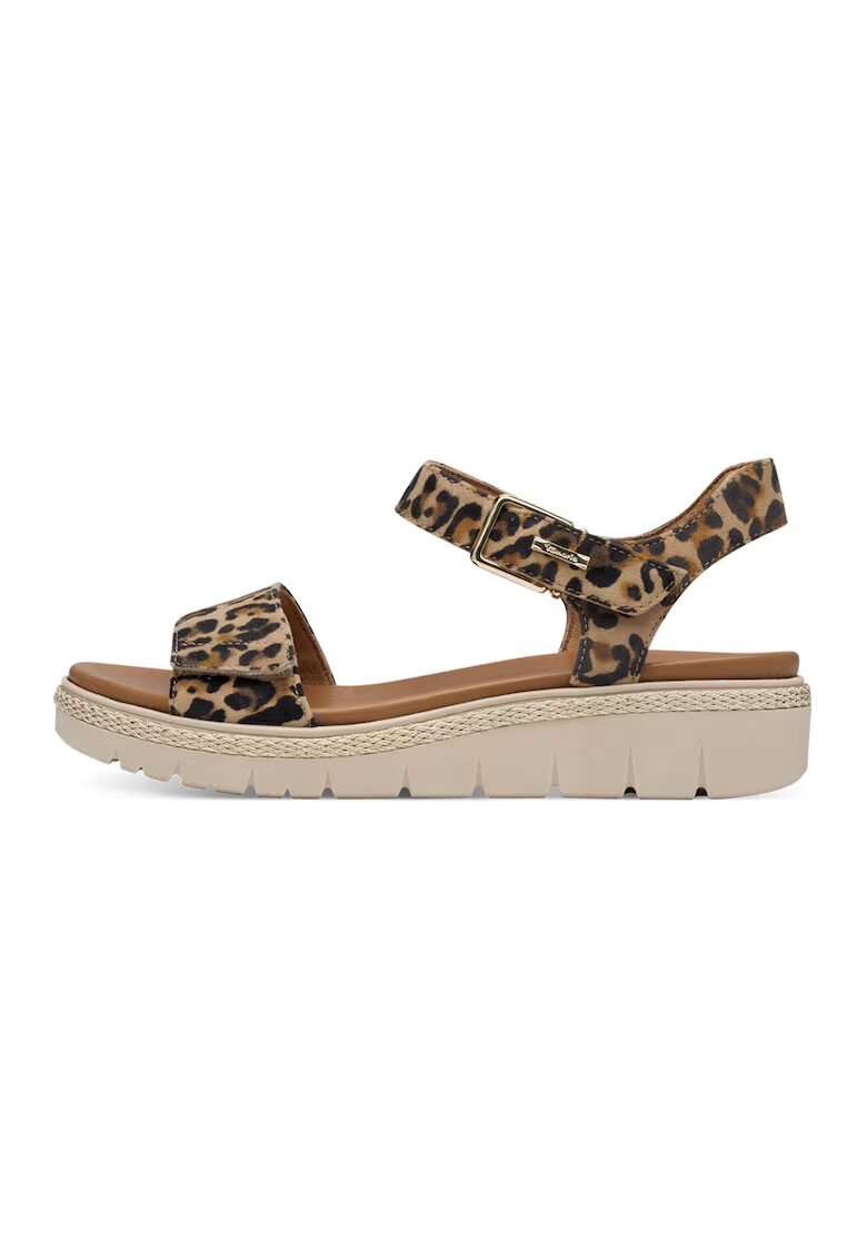 Tamaris Sandale de piele cu bareta velcro - Maro