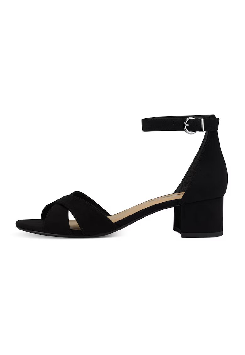 Tamaris Sandale de piele intoarsa cu toc bloc - Negru