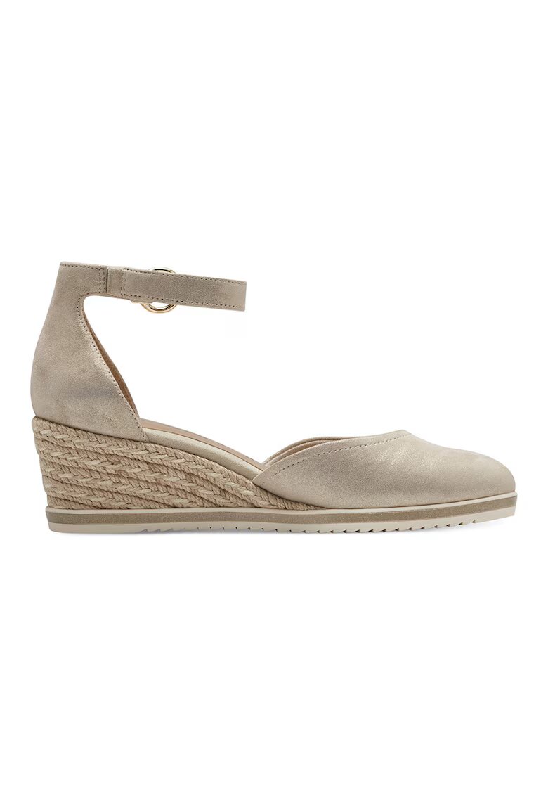 Tamaris Sandale-espadrile wedge de piele intoarsa - Bej deschis