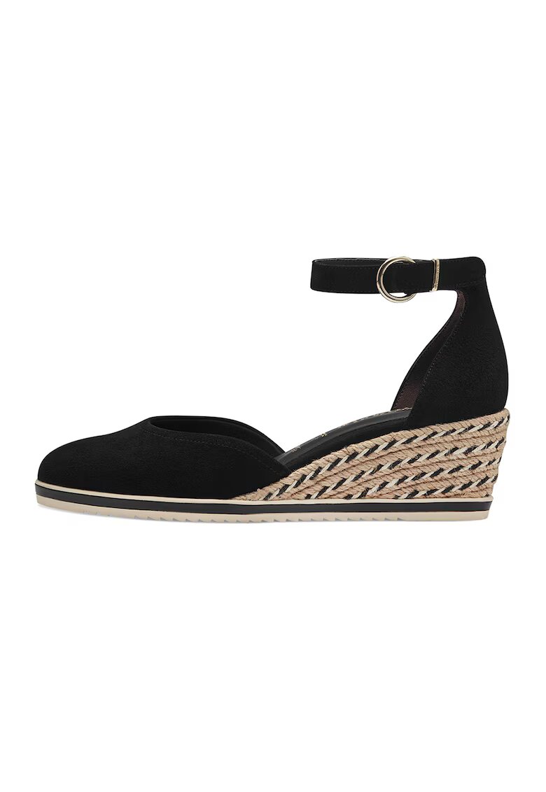 Tamaris Sandale-espadrile wedge de piele intoarsa - Negru