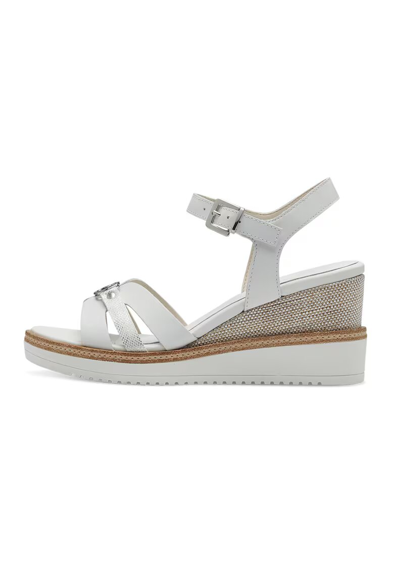 Tamaris Sandale wedge cu detalii de piele - Alb