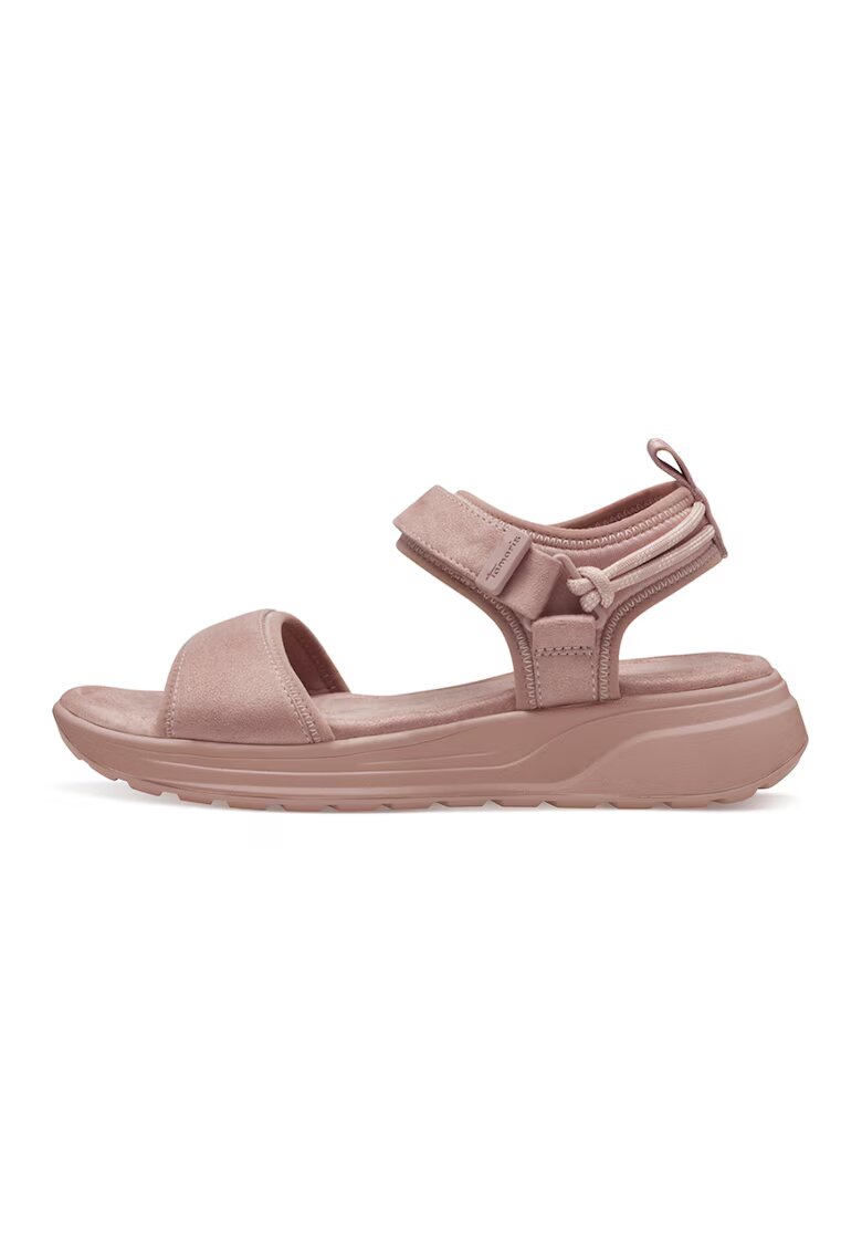 Tamaris Sandale wedge de piele intoarsa cu velcro - Roz prafuit