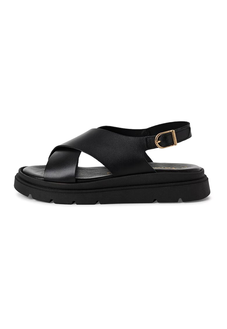 Tamaris Sandale wedge de piele - Negru
