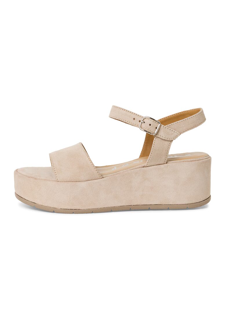 Tamaris Sandale wedge din piele - Alb fildes