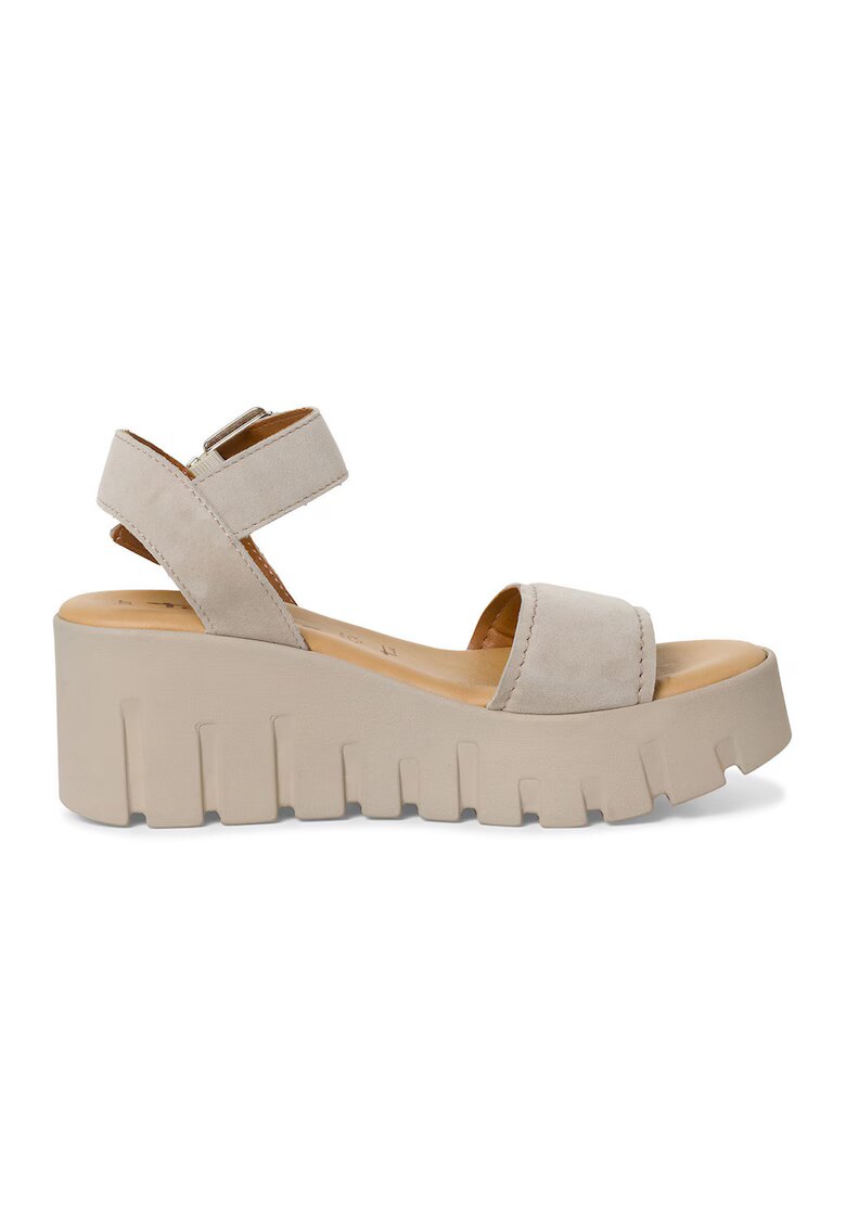 Tamaris Sandale wedge din piele - Maro taupe deschis