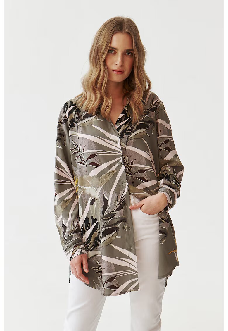Tatuum Camasa lunga cu model tropical - Alb/Gri inchis