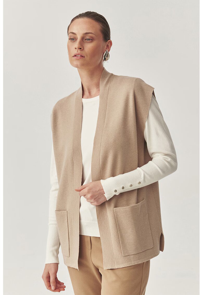 Tatuum Cardigan din amestec de lana cu buzunare supradimensionate - Maro nisip