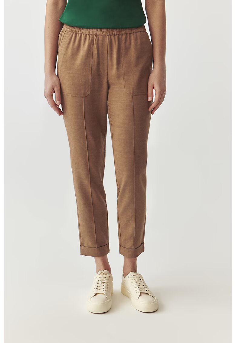 Tatuum Pantaloni crop din amestec de lyocell Sumiko - Maro camel