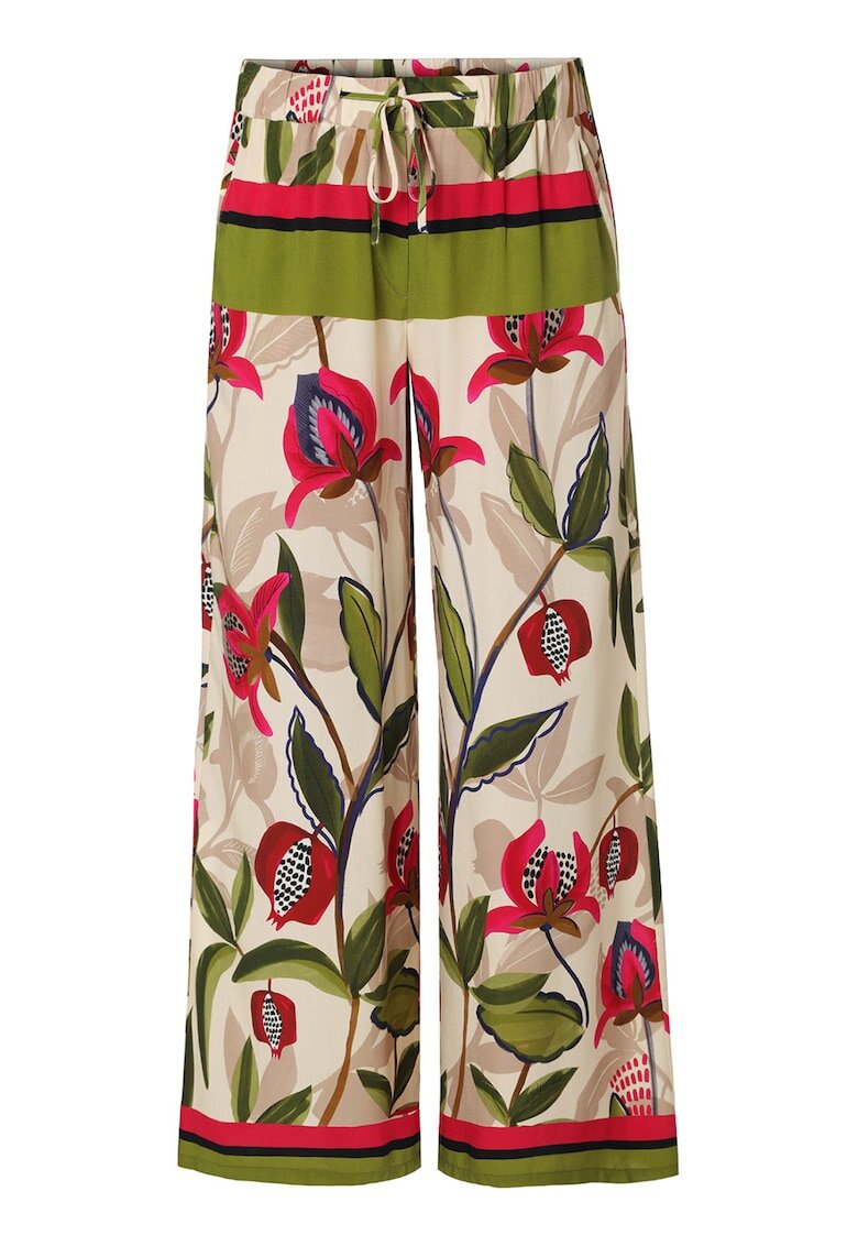 Tatuum Pantaloni cu snur in talie si model floral - Fucsia/Bej/Verde masliniu