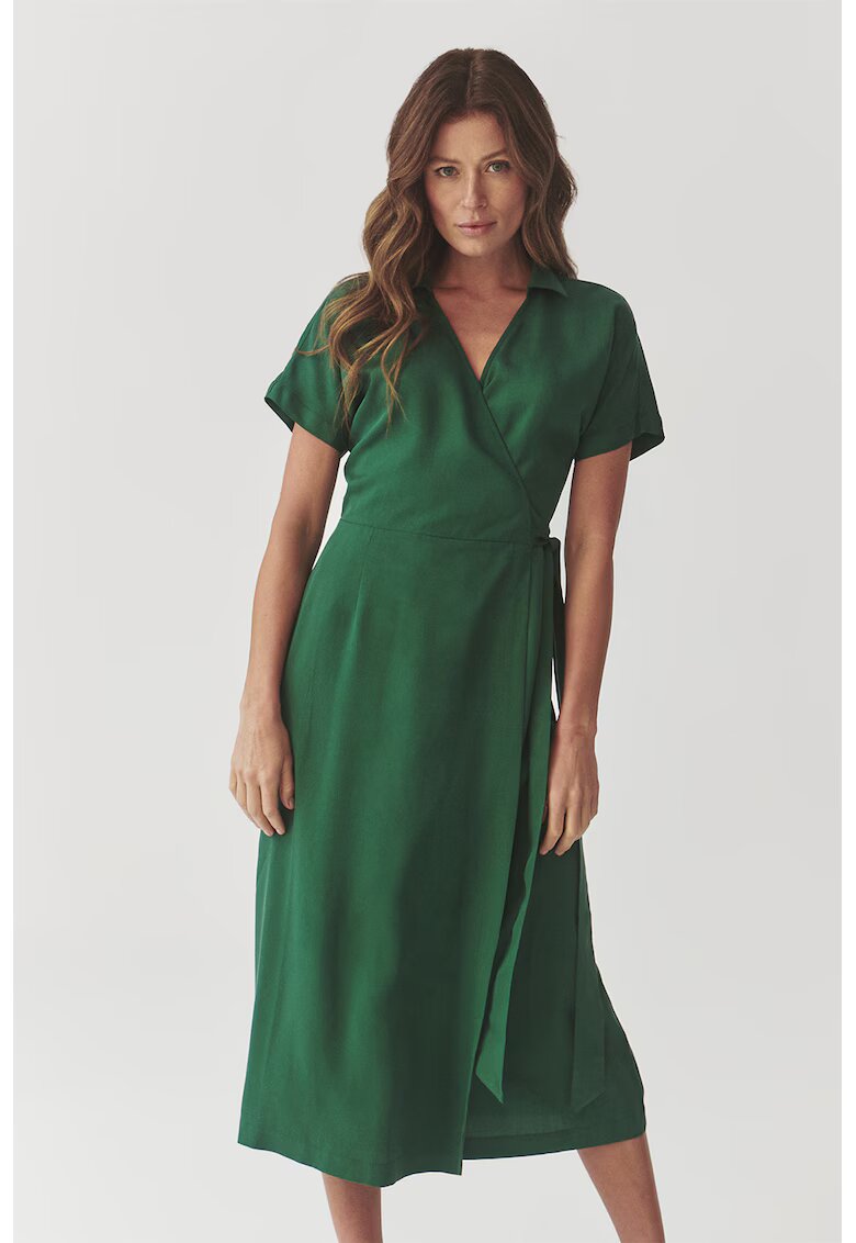 Tatuum Rochie midi petrecuta din lyocell cu model uni - Verde englez