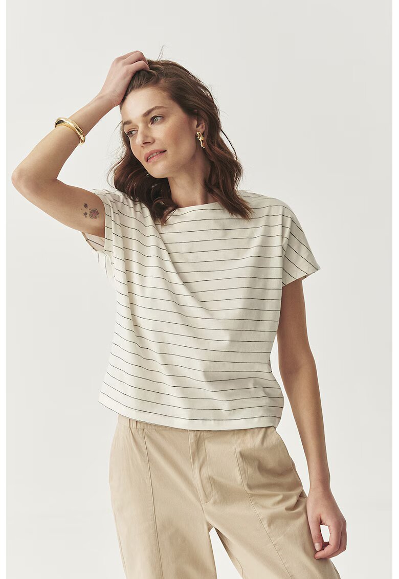 Tatuum Tricou cu decolteu in V si model in dungi - Negru/Alb murdar