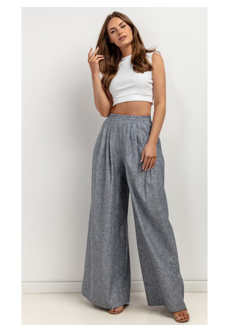 Tessita Pantaloni palazzo cu talie elastica - din amestec de in