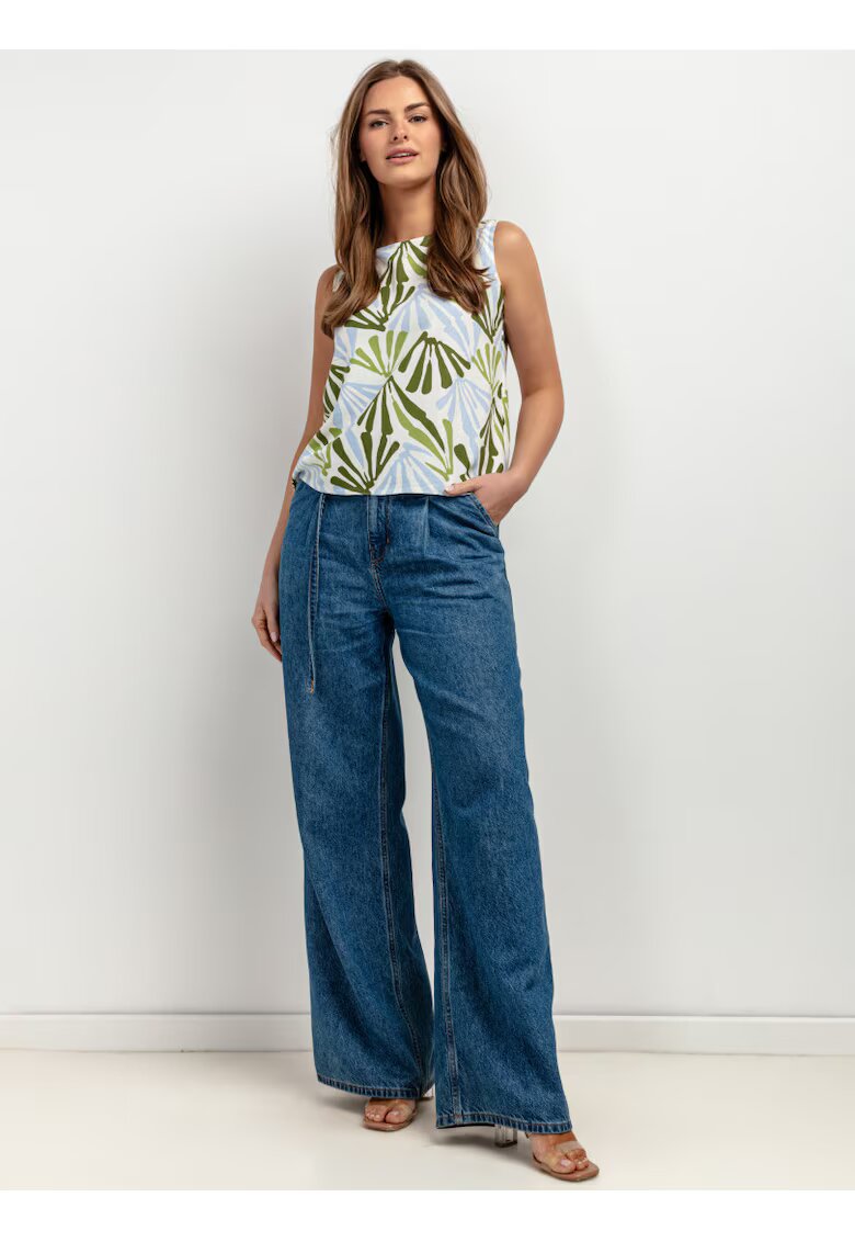 Tessita Top din amestec de in cu motive tropicale
