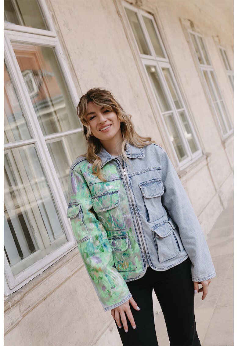 Tessuto Jacheta din denim cu fermoar - Verde/Albastru deschis