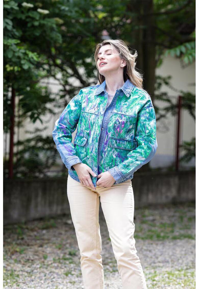 Tessuto Jacheta din denim pictata - Verde/Albastru