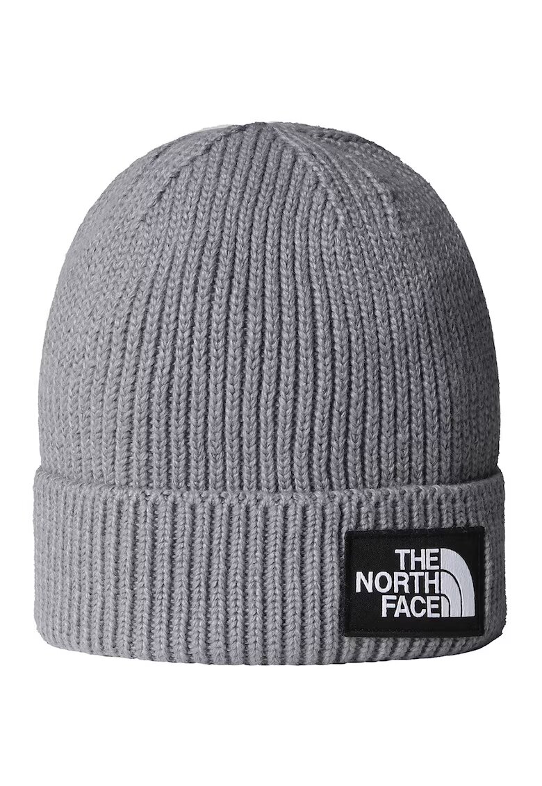 The North Face Caciula striata cu detaliu cu aplicatie - Gri antracit