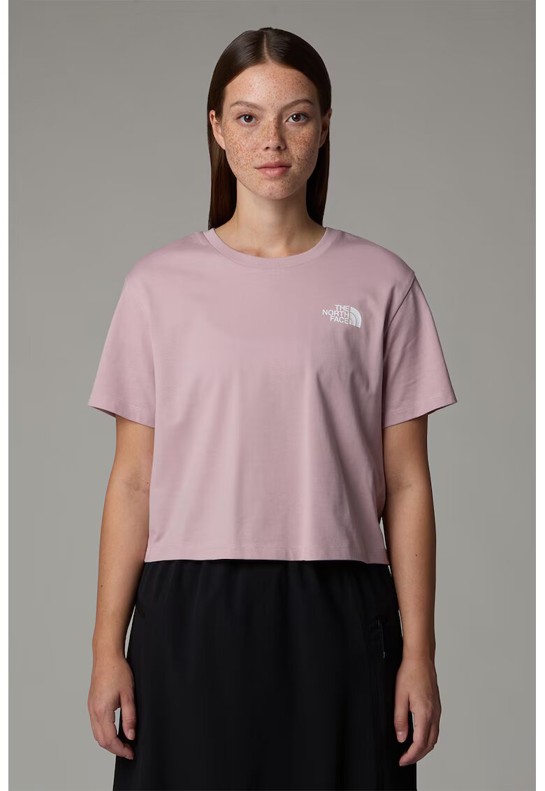 The North Face Tricou crop cu imprimeu logo - Roz prafuit