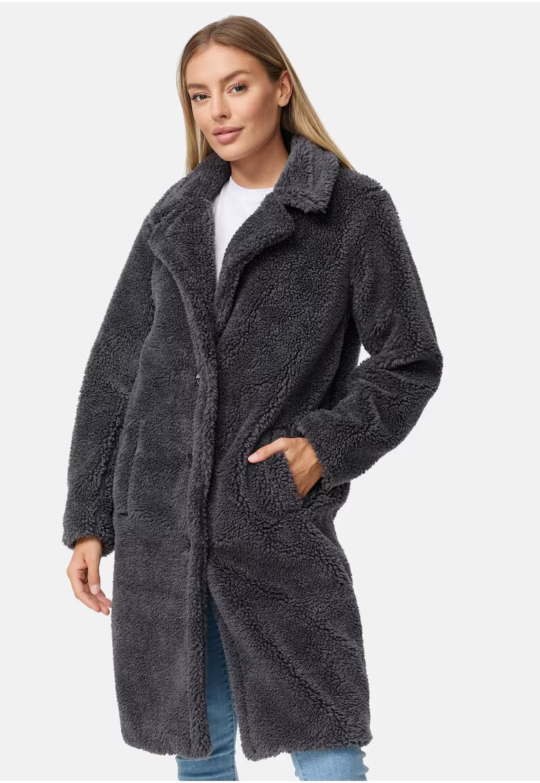 Threadbare Haina din material teddy cu buzunare oblice - Gri carbune