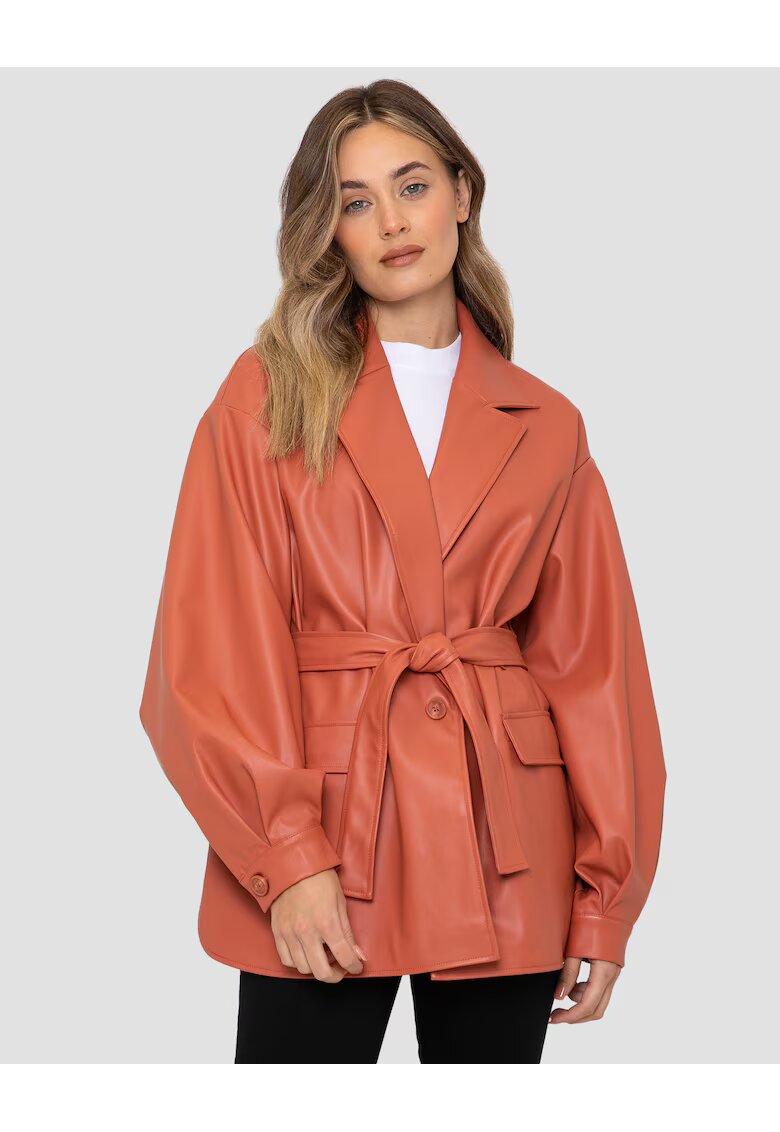 Threadbare Jacheta de piele ecologica cu revere decupate Coralie 2887 - Portocaliu