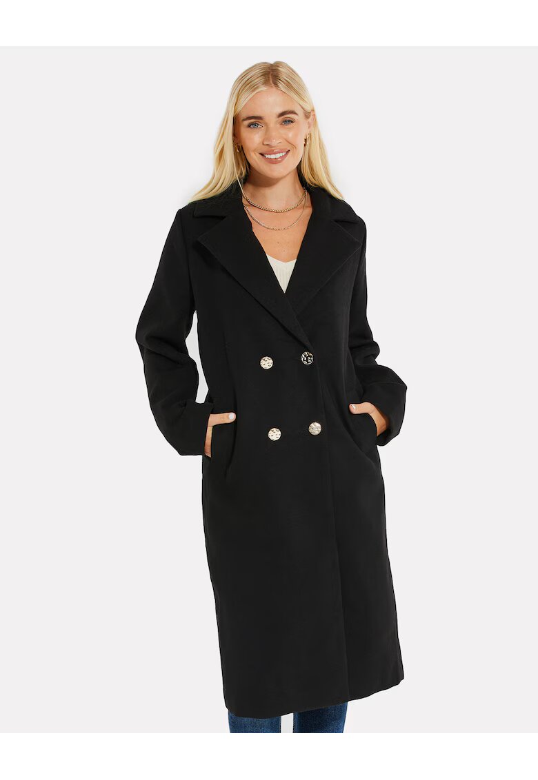 Threadbare Palton cu doua randuri de nasturi si revere decupate Marlet - Negru