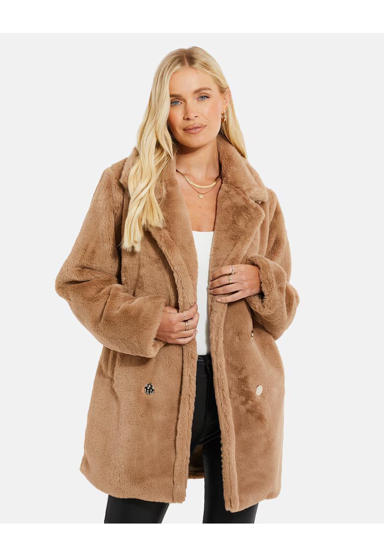 Threadbare Palton din blana sintetica Wollmantel 5881 - Maro deschis