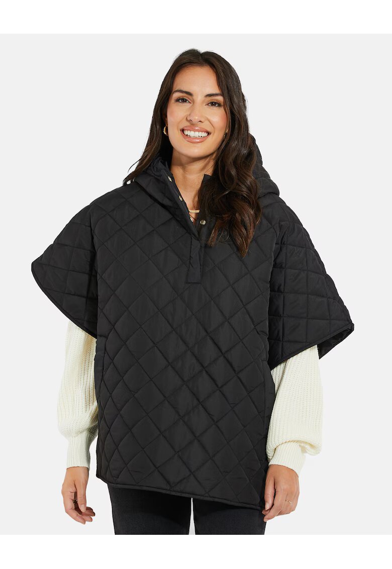 Threadbare Poncho matlasat cu gluga - Negru