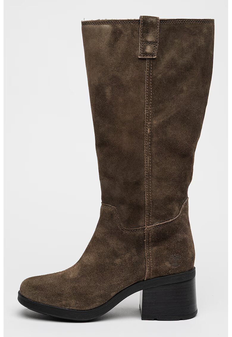 Timberland Cizme lungi de piele cu toc masiv Bellevaux Tall - Kaki inchis