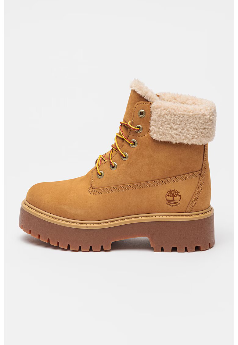 Timberland Ghete impermeabile din piele nabuc Stone Street - Alb fildes/Caramel