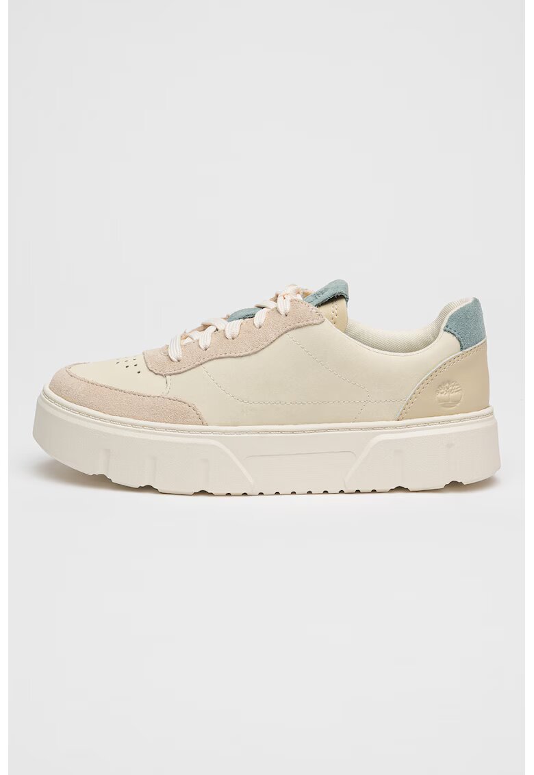 Timberland Pantofi sport de piele cu insertii de piele intoarsa Laurel Court - Alb fildes/Albastru prafuit